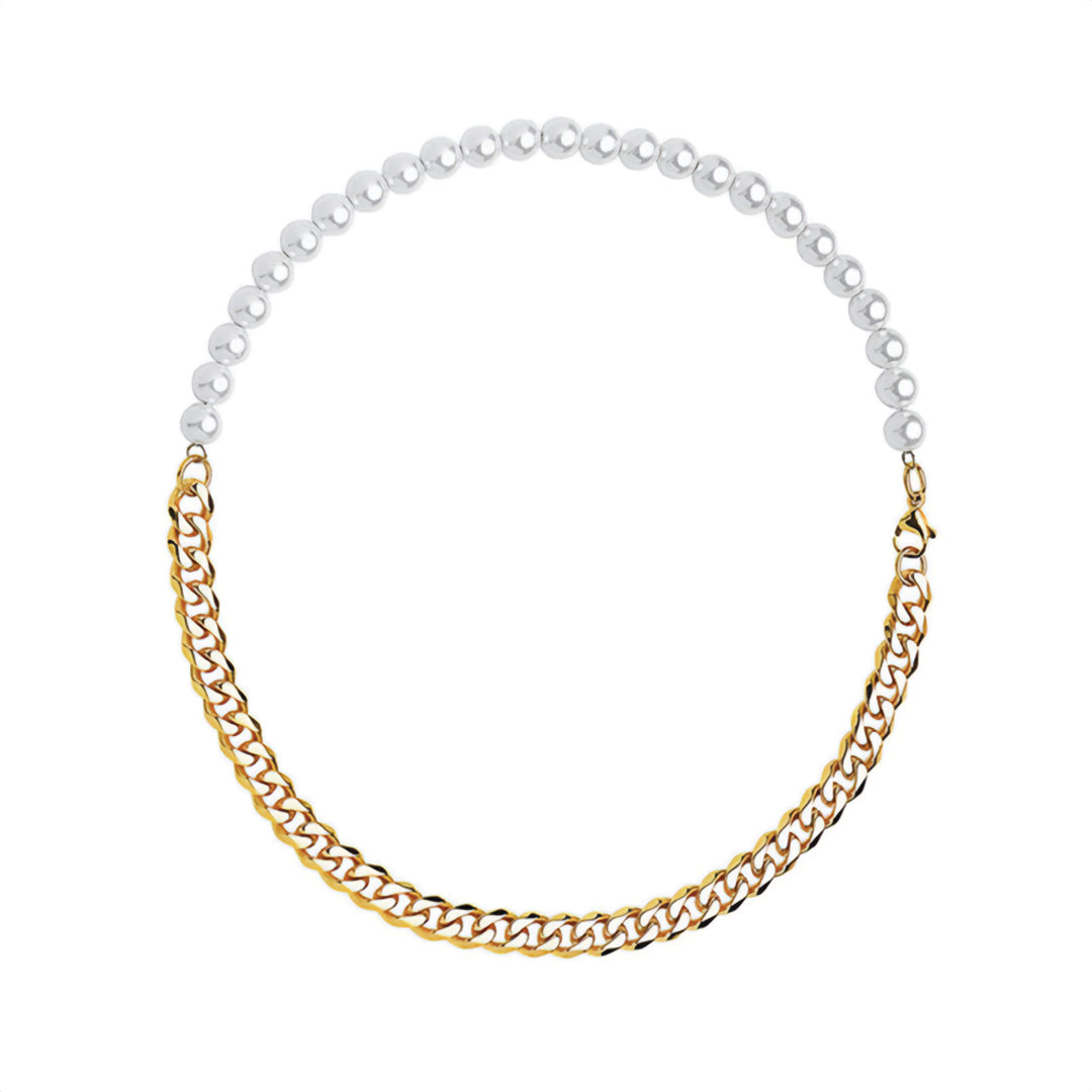 Adjustable pearl chain necklace women stainless steel half pearl links elegant 18-27 inch split design