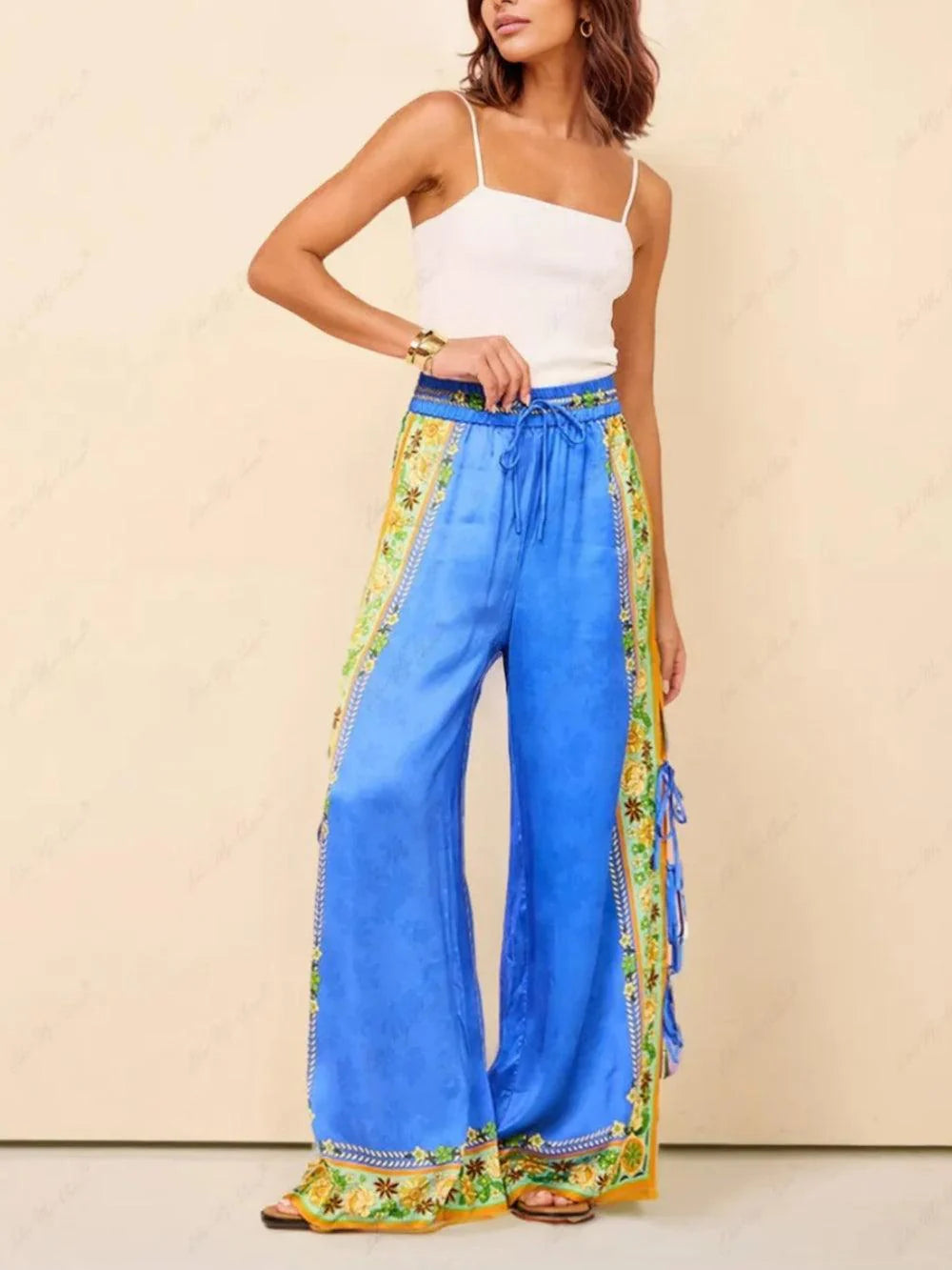 Women's mosaic tile print two-piece set coordinating top and pants polished casual ensemble