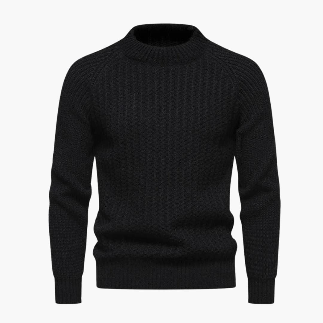 Men's waffle knit textured sweater round neck long sleeves ribbed cuffs casual all-season comfort