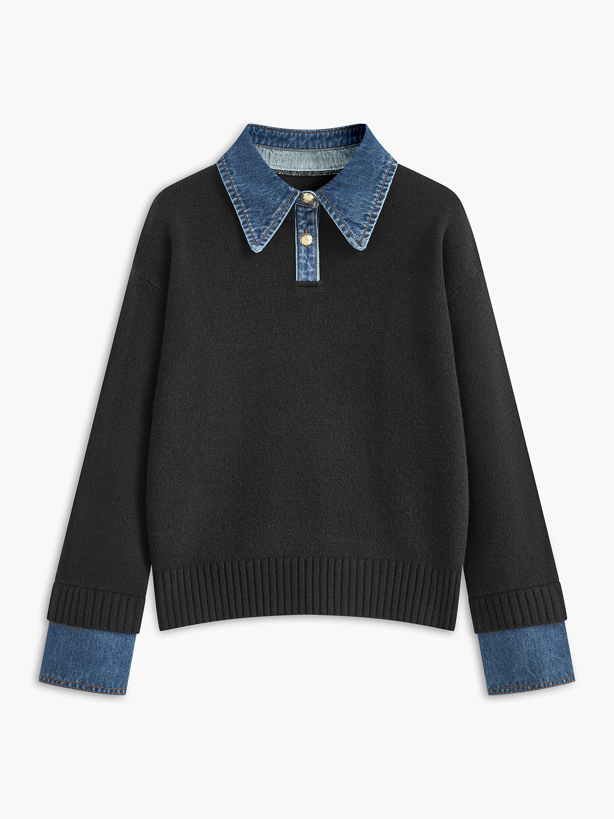 Women's 2-in-1 panel lapel sweater neutral knit workwear style with metal button closure
