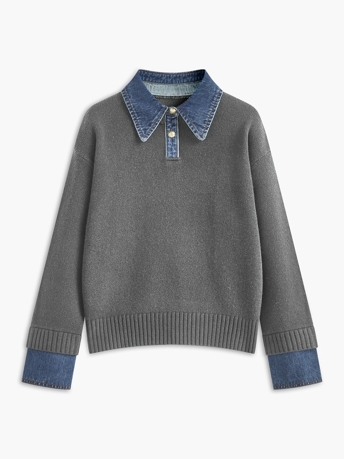 Women's two-in-one panel lapel sweater casual elegant knit with metal button closure