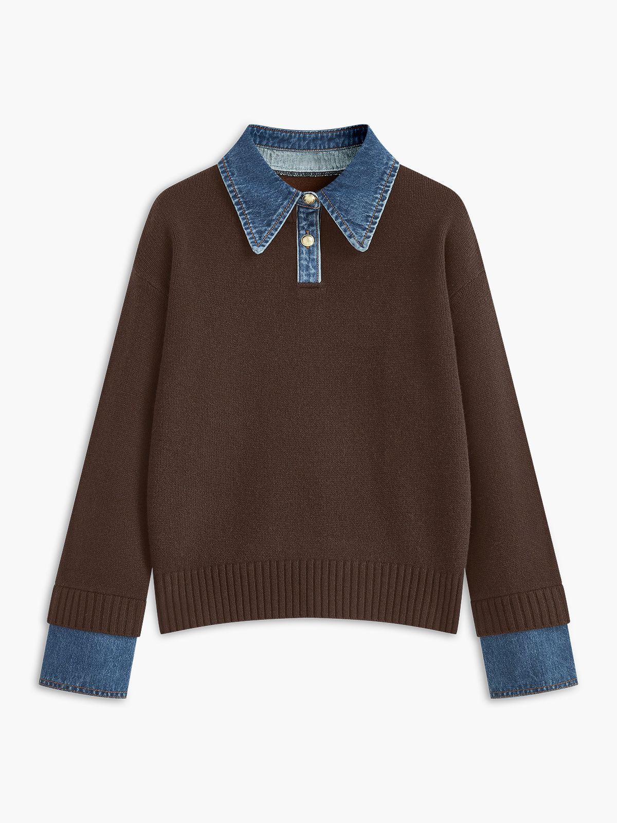 Versatile panel lapel knit sweater with button closure and metal accents for work and casual wear