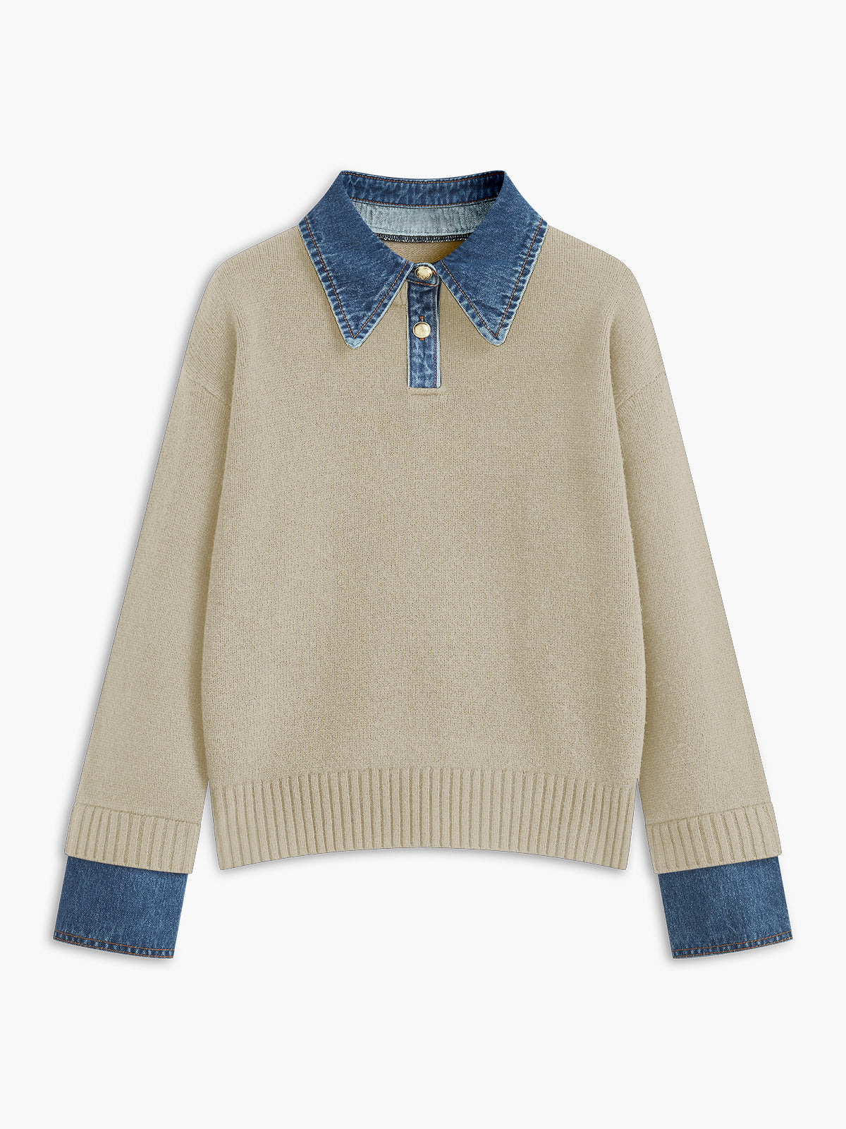 Women's 2-in-1 panel lapel sweater neutral knit workwear with metal button closure
