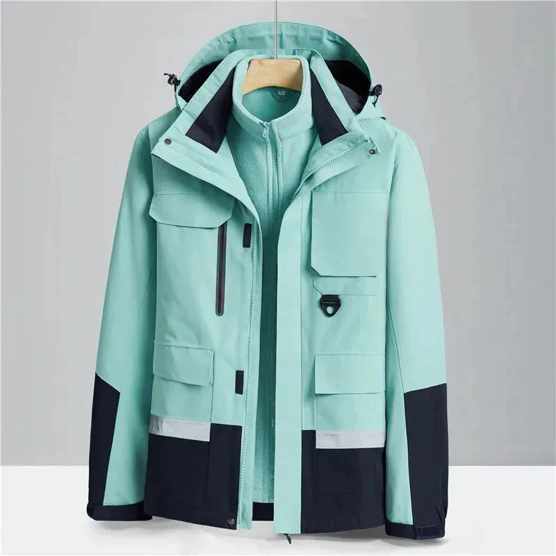 Men's 2-in-1 waterproof winter jacket with thermal sweater liner, windproof hooded outdoor shell