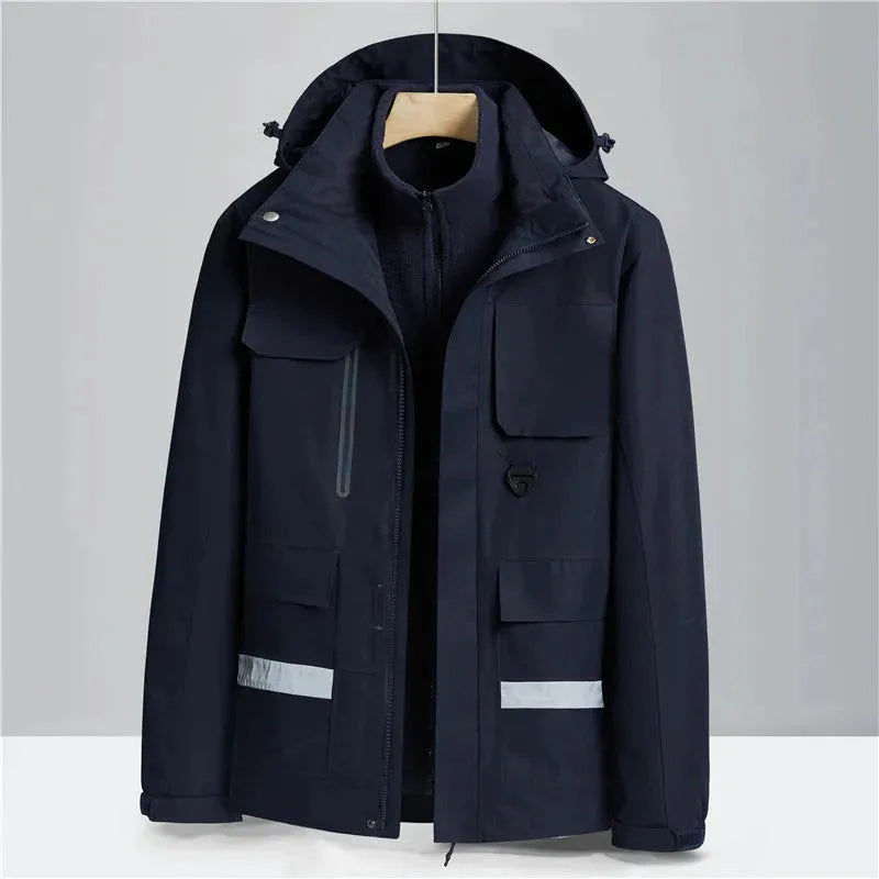 Men's 2-in-1 waterproof winter jacket with thermal sweater liner, windproof outdoor shell