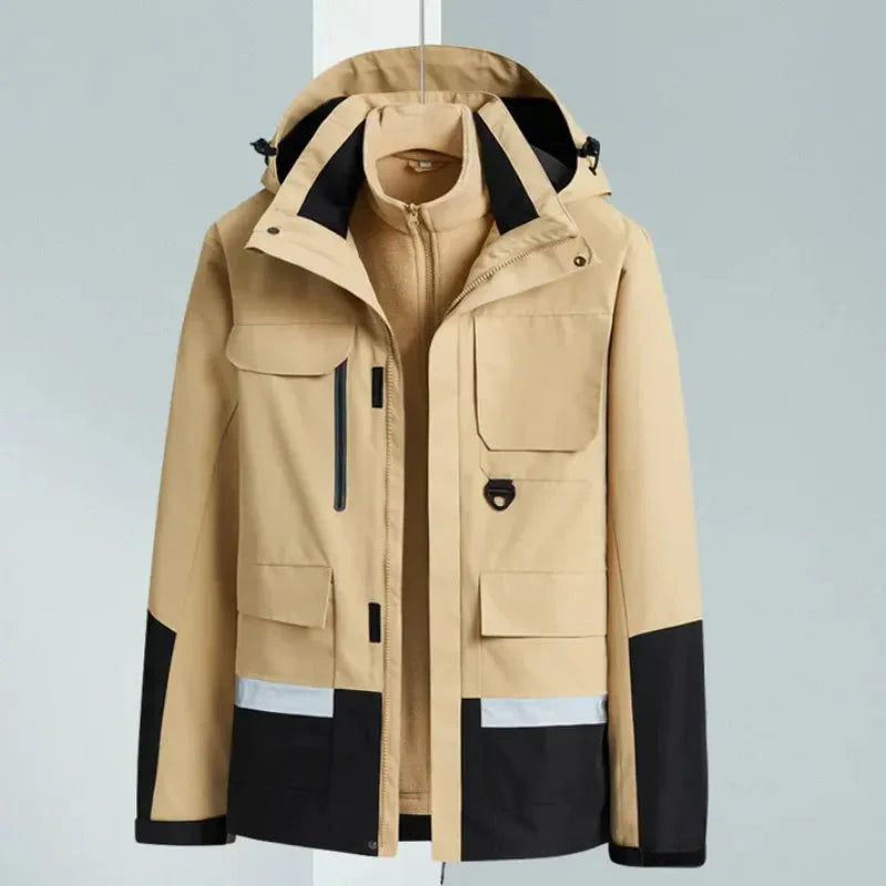 Men's 2-in-1 navy waterproof winter jacket with removable thermal insulation sweater liner