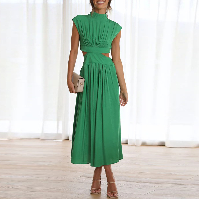 Women's elegant high-waist maxi dress in breathable cotton-polyester blend with flattering silhouette