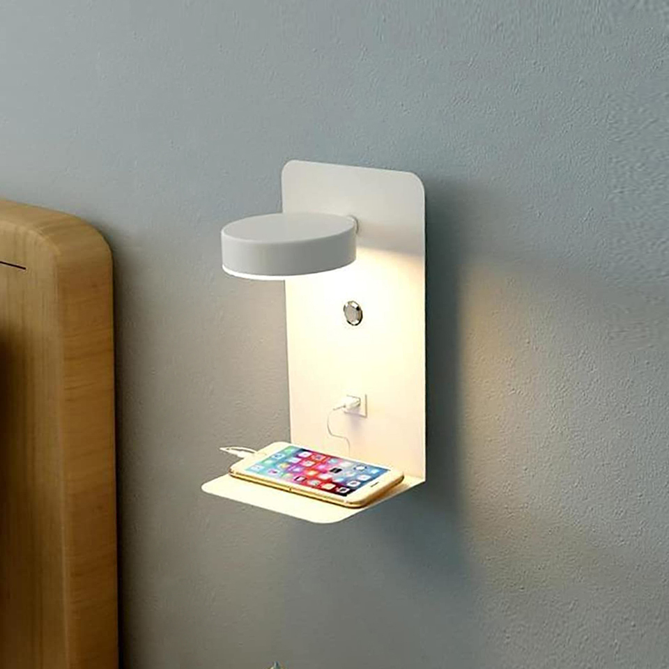 EasyHome dimmable LED bedside lamp with built-in phone charger, 330° rotatable, 3-level dimming