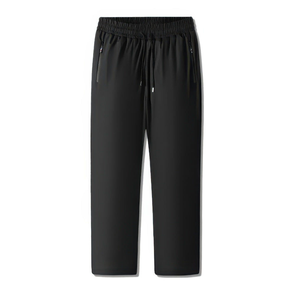 Men's windproof fleece-lined joggers regular fit black versatile athletic pants for all-day warmth