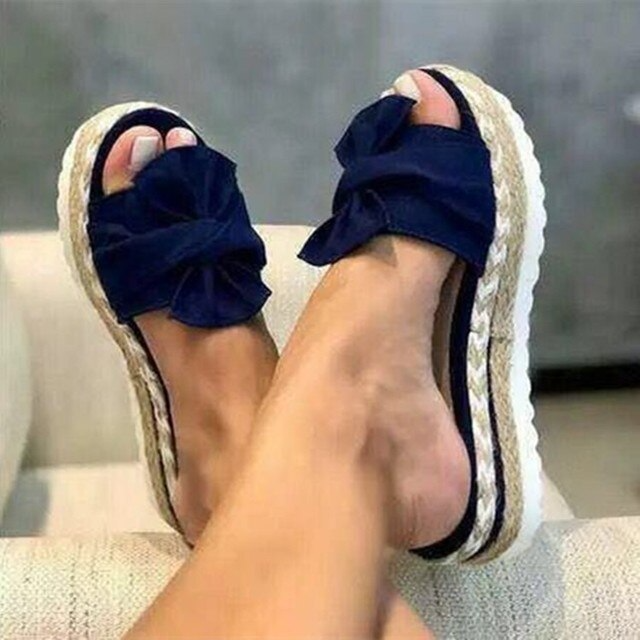Women's woven upper sandals with bow detail, open toe, supportive sole for all-day comfort