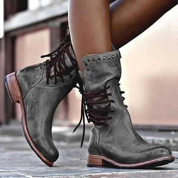 Men's brown leather lace-up boots classic ankle style with durable premium leather upper