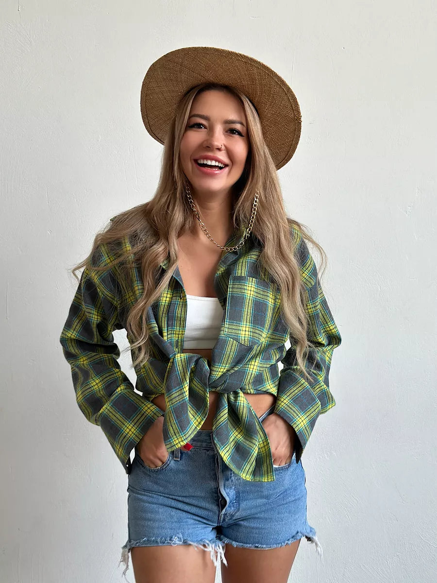 Women's plaid flannel shirt cozy brushed cotton blend overshirt with timeless classic fit