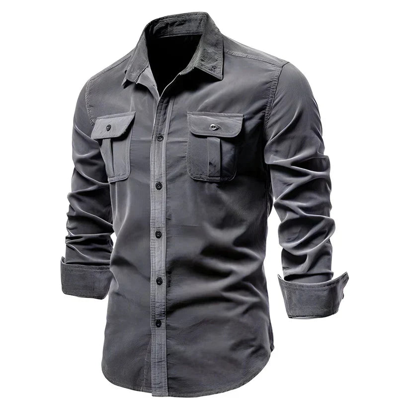 Men's brown corduroy shirt soft velvety texture slim fit warm layering casual smart casual