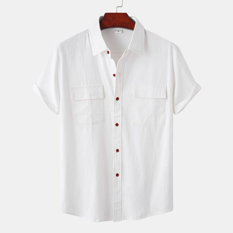 Men's relaxed-fit short sleeve linen shirt breathable lightweight everyday casual summer wear