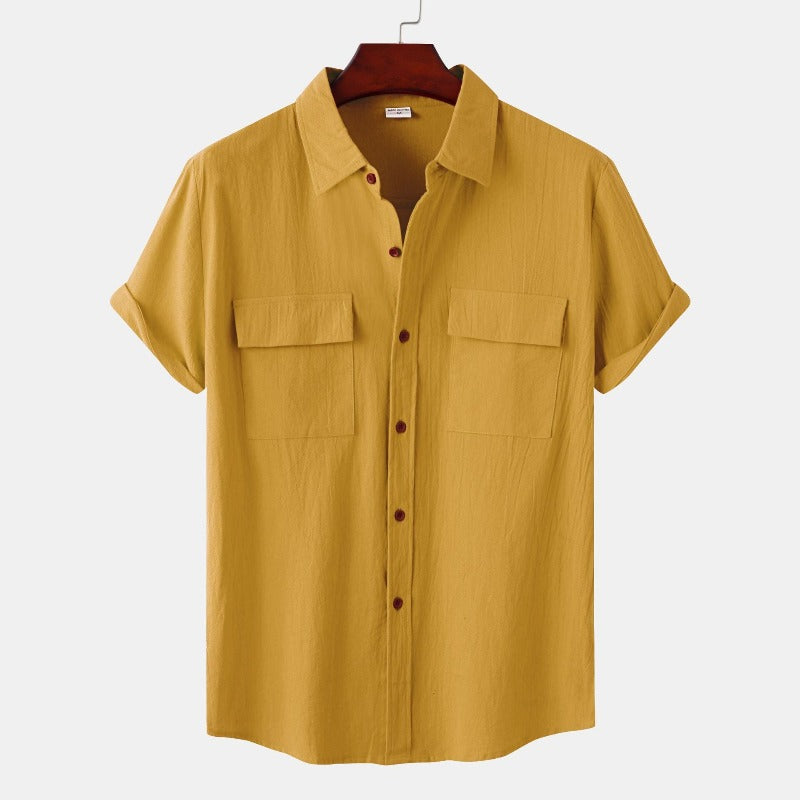 Men's short sleeve relaxed-fit linen shirt breathable lightweight fabric for warm weather everyday wear