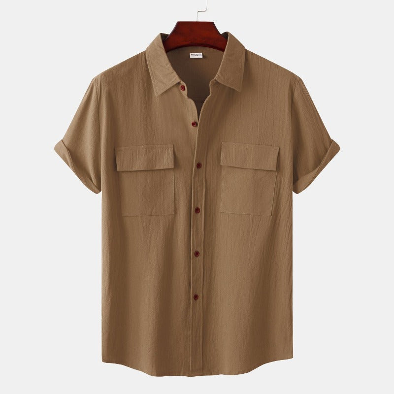 Men's relaxed-fit short sleeve linen shirt breathable lightweight fabric for warm weather everyday wear