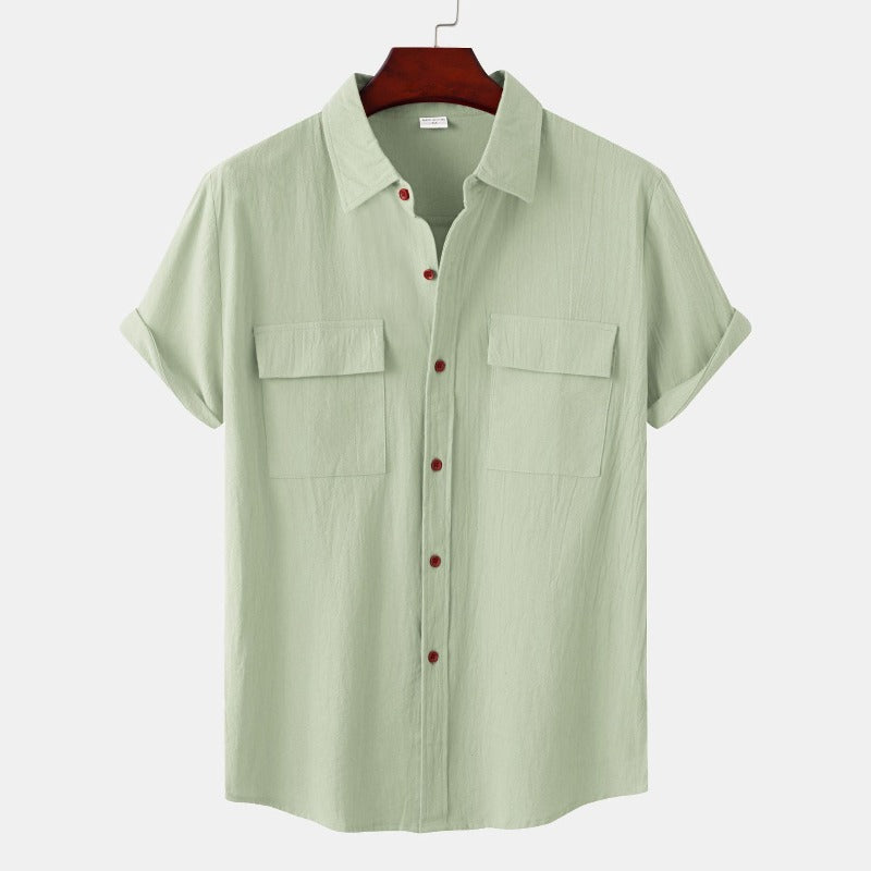 Men's relaxed-fit short sleeve linen shirt breathable lightweight fabric for warm weather everyday wear