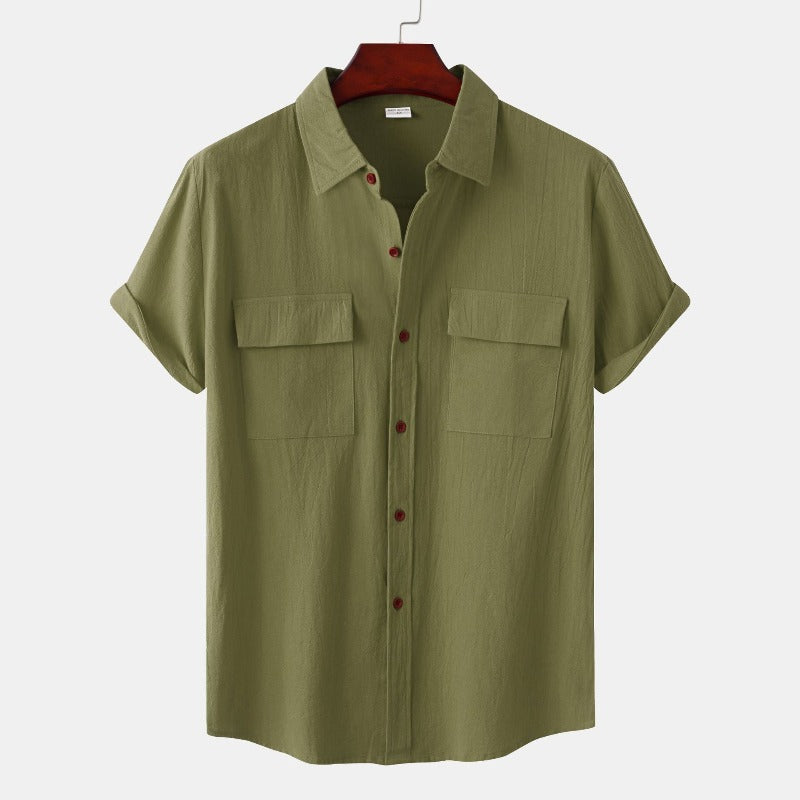 Men's relaxed-fit short sleeve linen shirt breathable lightweight fabric for warm weather everyday wear