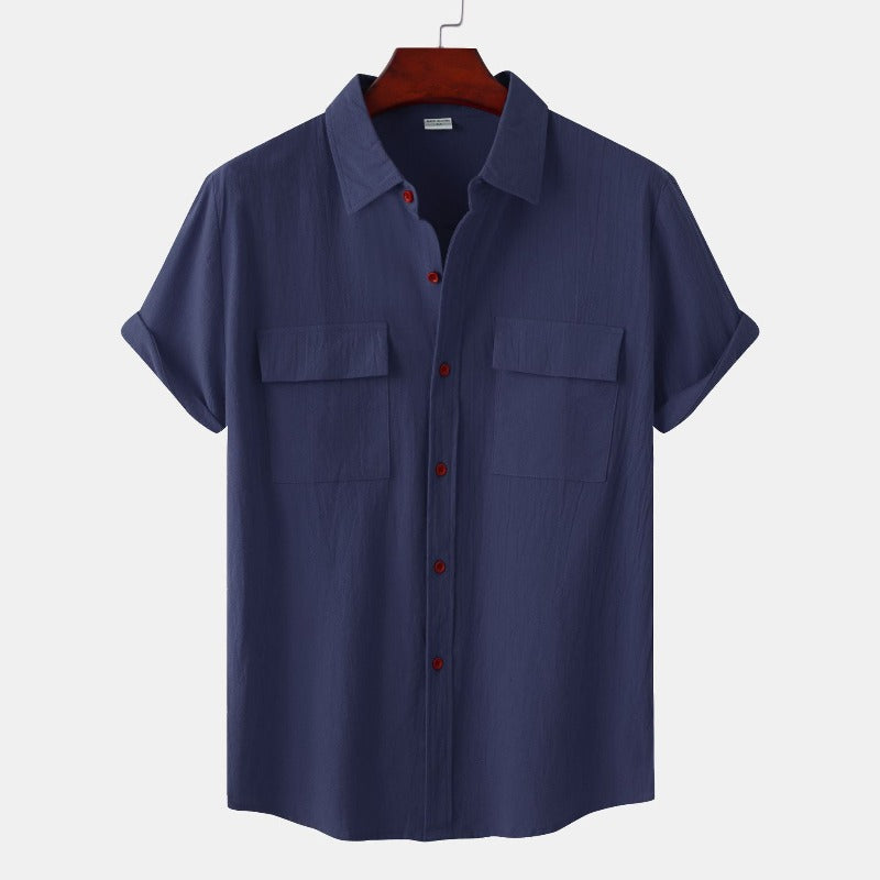 Men's relaxed-fit short sleeve linen shirt breathable lightweight fabric for warm weather everyday wear