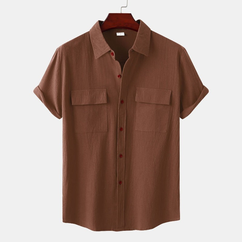 Men's relaxed-fit short sleeve linen shirt breathable lightweight fabric for warm weather everyday wear