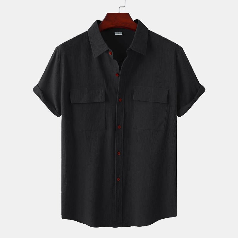 Men's relaxed-fit short sleeve linen shirt breathable lightweight fabric for warm weather everyday wear