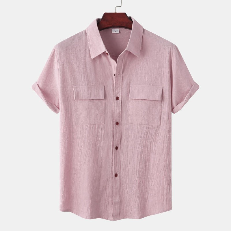 Men's relaxed-fit short sleeve linen shirt breathable lightweight fabric for warm weather everyday wear