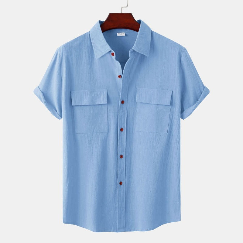 Men's relaxed-fit short sleeve linen shirt breathable lightweight fabric for warm weather everyday wear