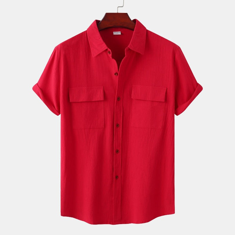 Men's relaxed-fit short sleeve linen shirt breathable lightweight fabric for warm weather everyday wear