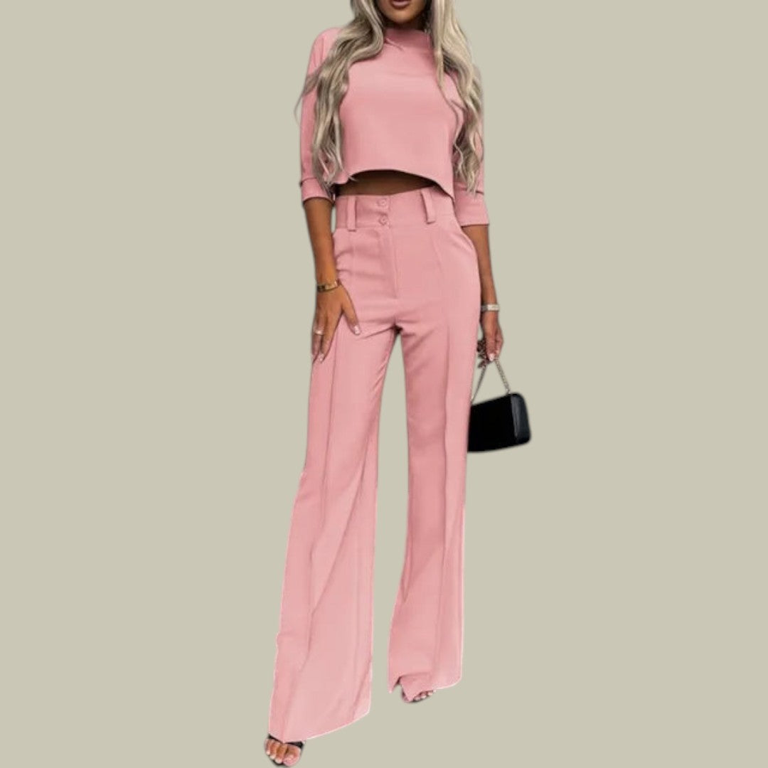 Women's two-piece high-waist matching set cropped top wide-leg trousers bold flattering silhouette