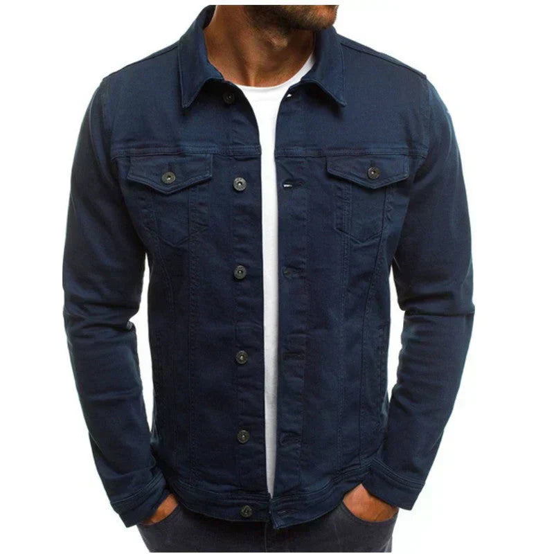 Men's casual streetwear button jacket with front closure, bold color pop, relaxed fit for everyday layering