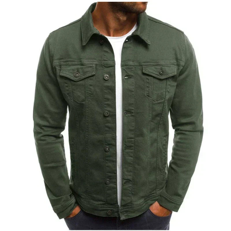Men's casual streetwear button jacket with front closure, bold color pop, relaxed fit for everyday layering