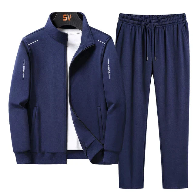 Men's gray casual tracksuit zip-up jacket and jogger pants minimalist two-piece streetwear set