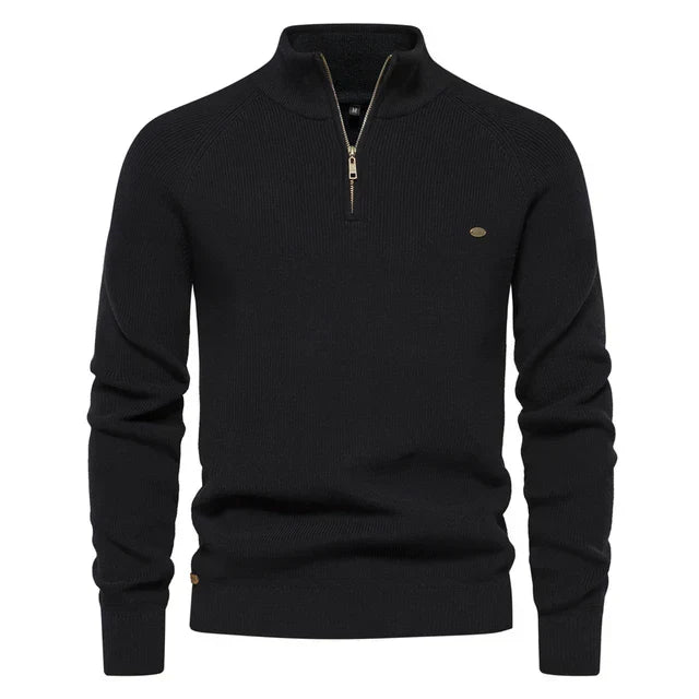 Men's half-zip knit sweater with stand collar, lightweight layering piece for everyday style