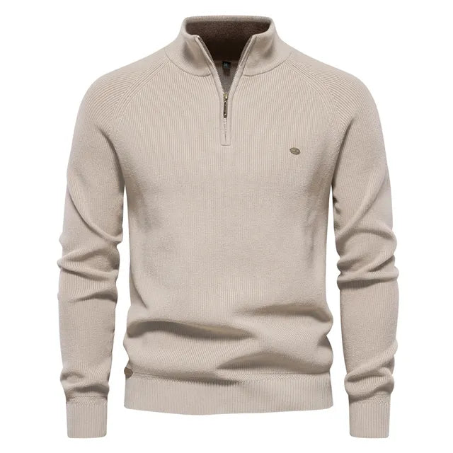 Men's half-zip knit sweater with stand collar, lightweight layering piece for everyday style