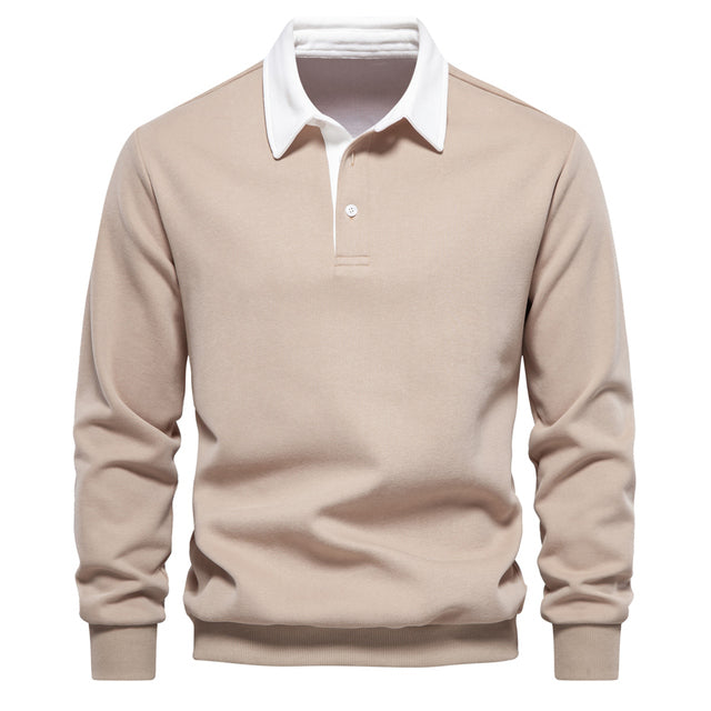 Men's elegant long-sleeve polo shirt classic collar refined fit versatile work leisure comfort
