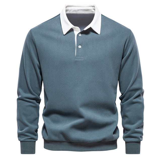 Men's elegant long sleeve polo shirt classic collar versatile work leisure comfort fit