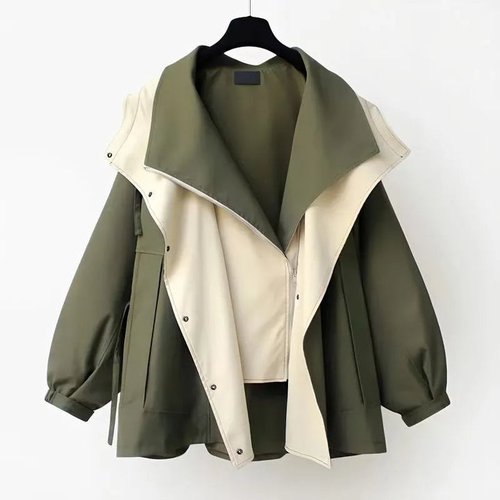 Women's beige water-resistant trench coat modern silhouette rain-repellent chic everyday style