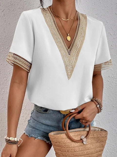 Women's soft V-neck shirt light breathable summer top with elegant flattering neckline