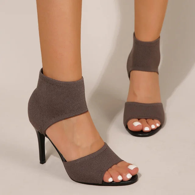 Women's stiletto sandals knitted upper open-toe elegant evening style slender heel comfort fit