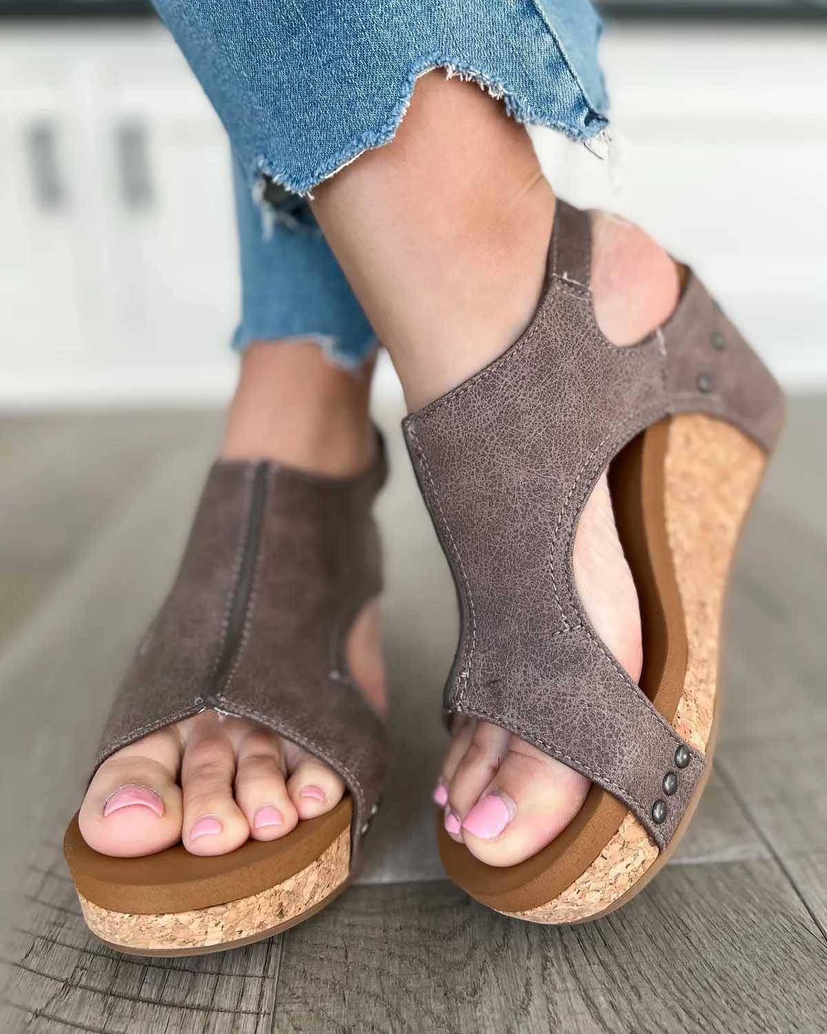Madeline vegan leather wedge sandals smart casual cork heel cruelty-free women everyday comfort