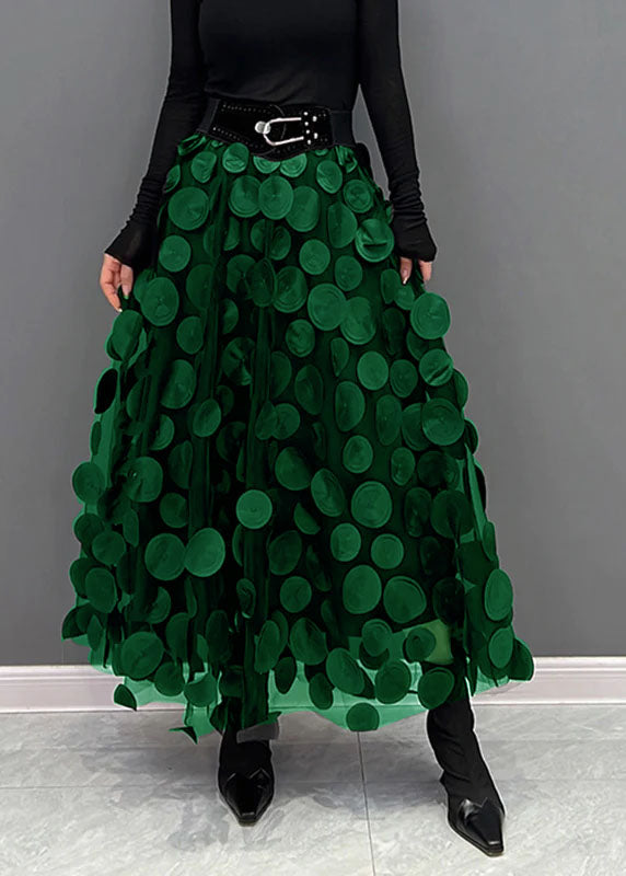Women's elegant high-waist tulle maxi skirt with 3D circle details for a festive statement look