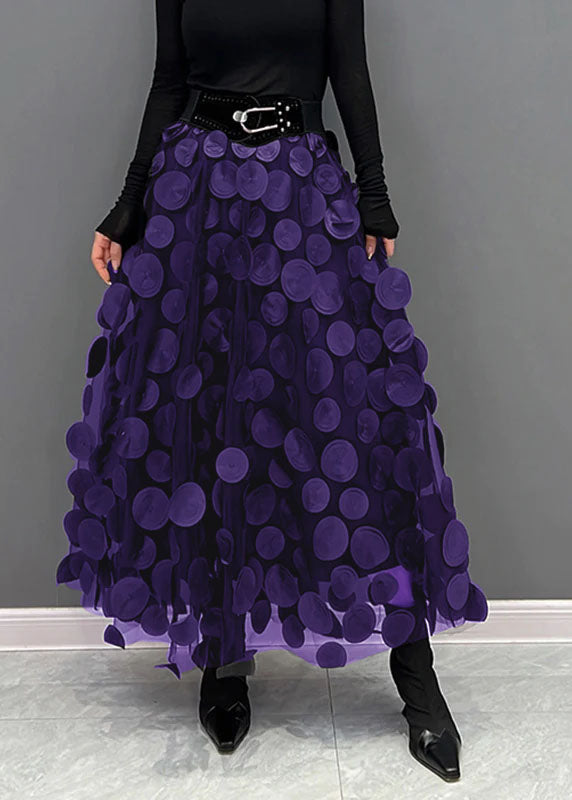 Elegant high-waist tulle maxi skirt with 3D circle details for a festive statement look