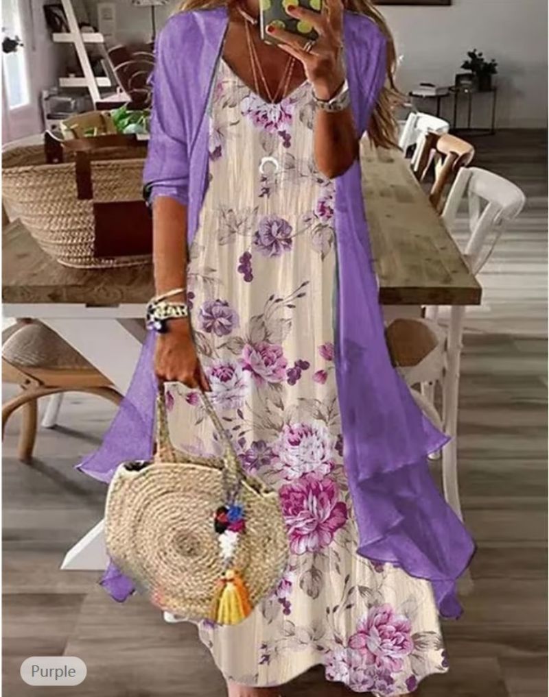 Women's floral maxi dress elegant flowing silhouette lightweight fabric floor-length feminine style