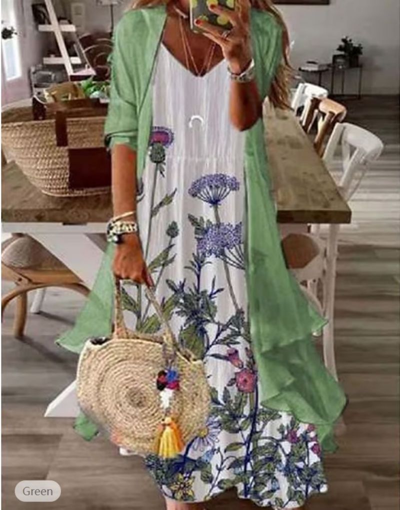 Women's floral maxi dress elegant flowing silhouette lightweight all-day comfort multicolor print