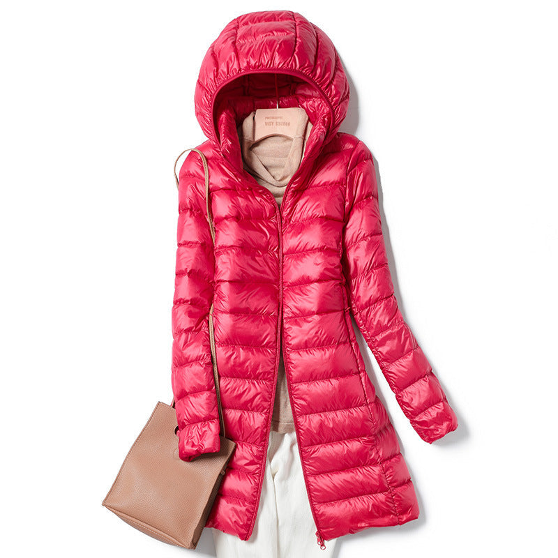 Medium-length lightweight down jacket ultra-thin insulation versatile outdoor all-season warmth