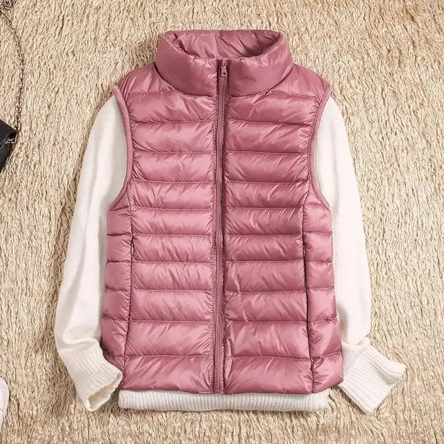 Women's lightweight quilted down jacket standing collar slim fit warm insulation without bulk
