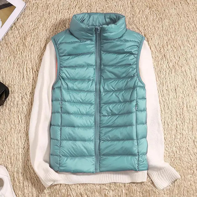 Women's lightweight quilted down jacket standing collar warm insulation slim refined silhouette