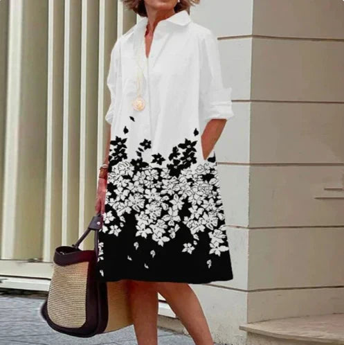 Women's solid color shirt dress elegant comfort fit silhouette versatile timeless everyday style