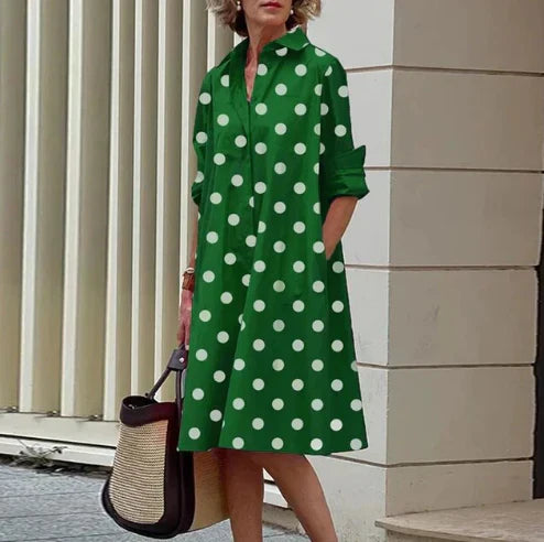 Women's solid color shirt dress with classic silhouette, elegant comfort fit for versatile everyday wear