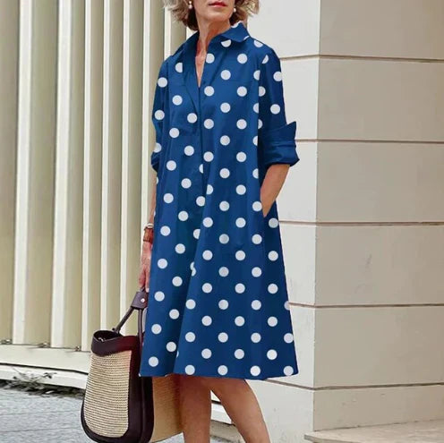 Women's solid color shirt dress with classic silhouette, versatile comfort fit for work and weekend